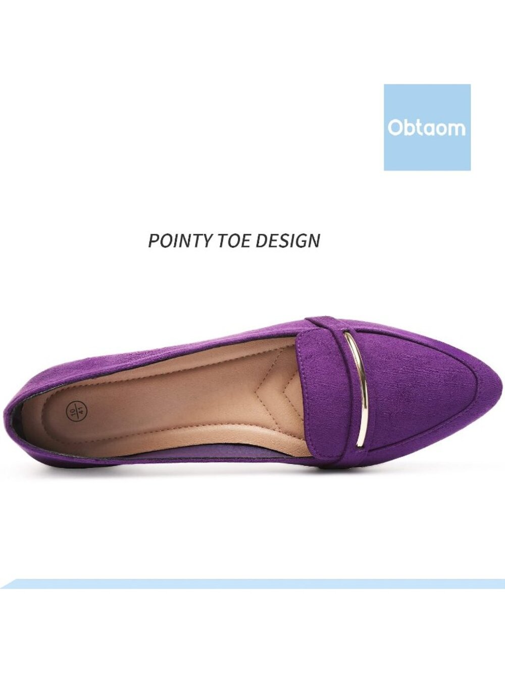 Women's Purple Faux Suede Pointy Toe Flat Comfortable Penny Loafer Slip On Shoes - Picture 5 of 6